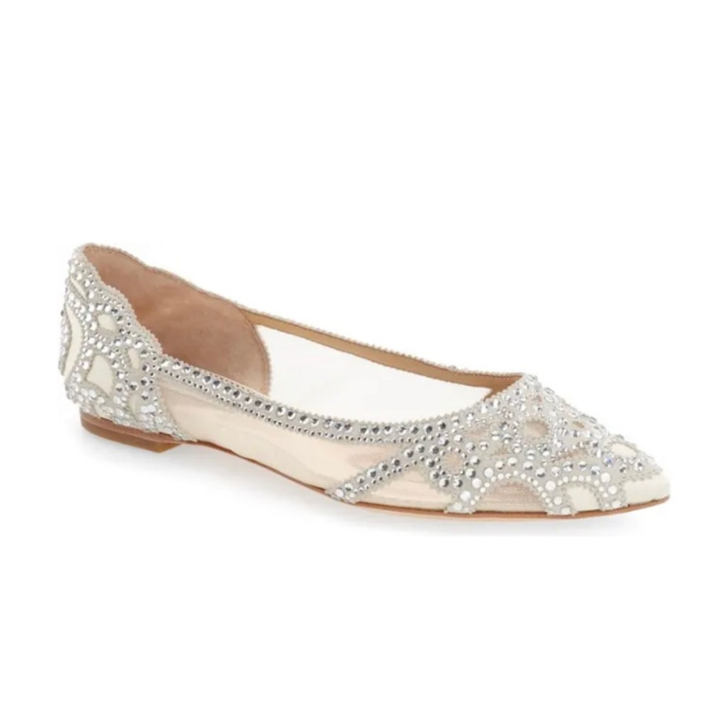 Badgley Mischka Crystal Pointed Toe Flats, Size 8 W, NEW